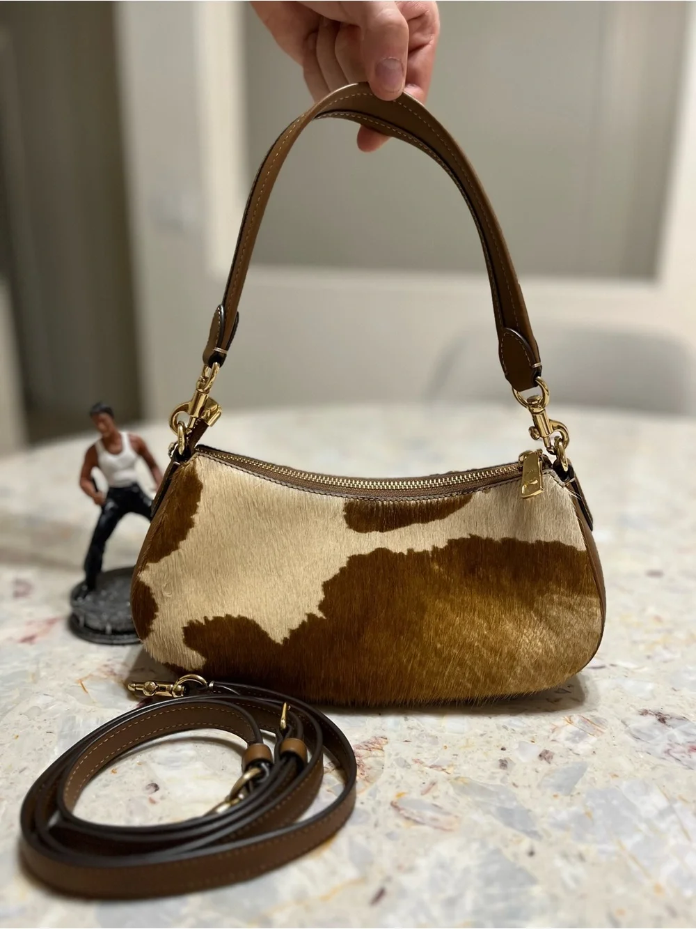 Coach Ashton Shoulder Bag In Haircalf With Cow Print NWT
